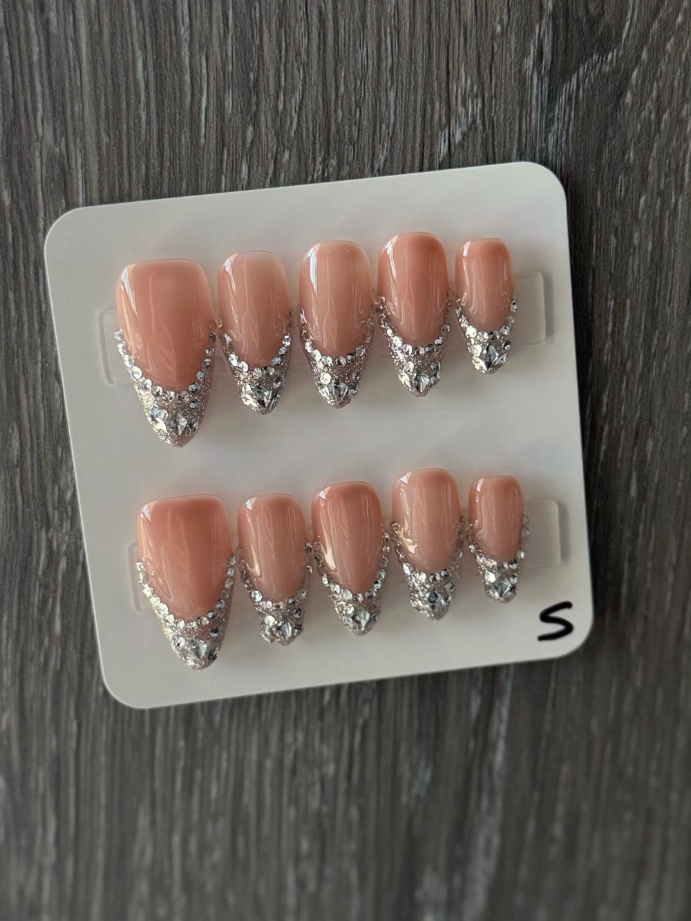 Coach Peach Rhinestone V-Tip Press-On Nails
